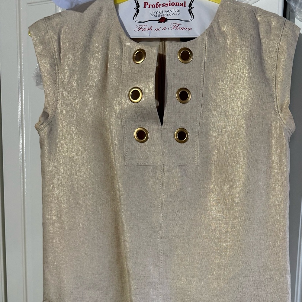 J. Crew Gold Tone Grommet Linen Shift Lined Dress Cream/lvory